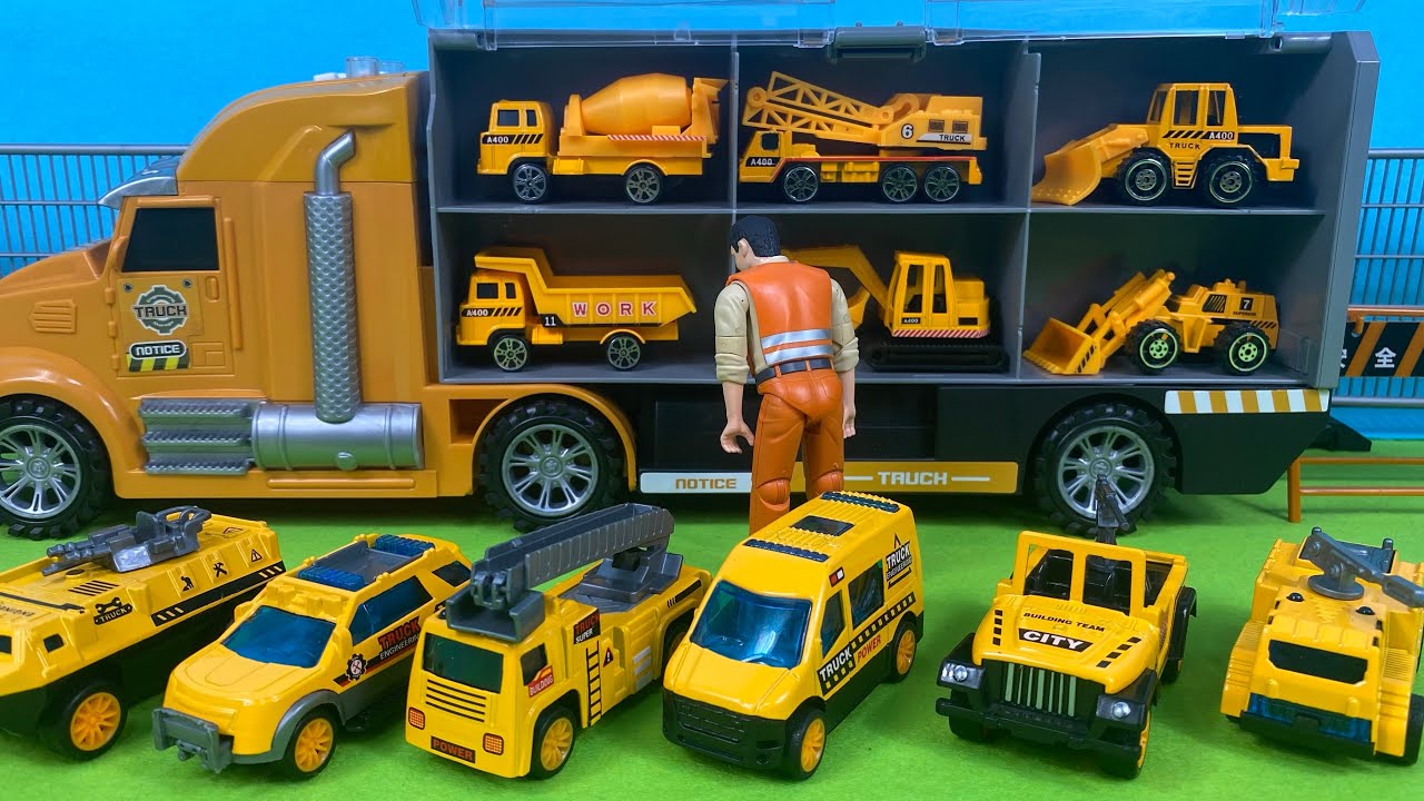 工事車両】ミニカー12台&滑り台付きトラックセットが安くて超楽しい