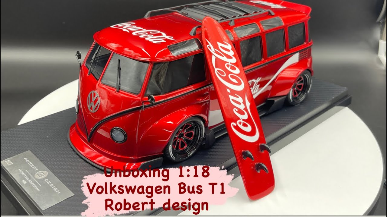 Unboxing 1/18 scale Volkswagen Bus T1 Robert design coca cola مجسم