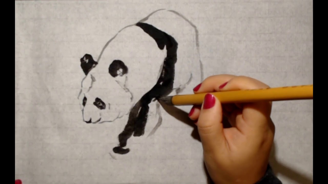 水墨熊猫Chinese Brush Painting Panda - YouTube