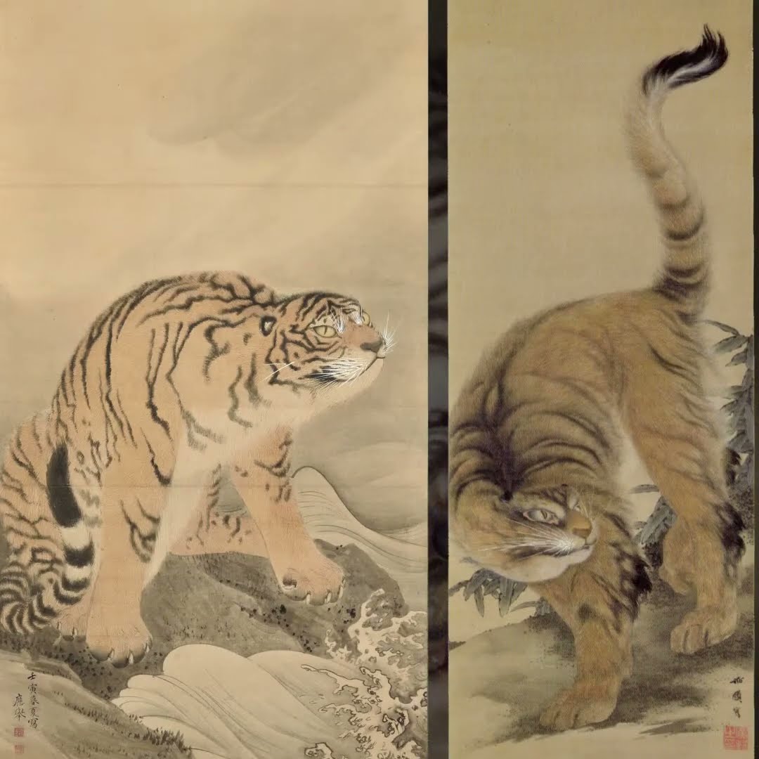 模写】土方稲嶺/猛虎図/江戸中・後期/掛軸/名家伝来/AA-514