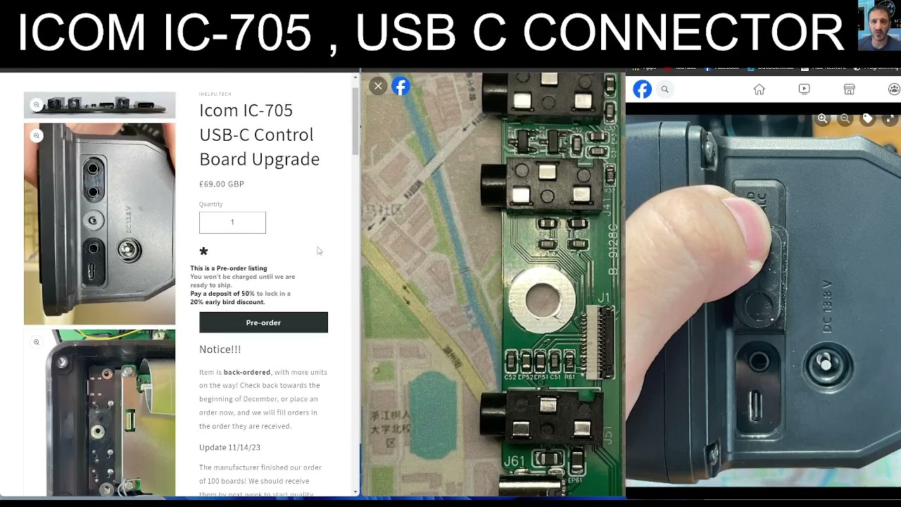 ICOM IC-705 , USB C - MODIFICATION BOARD -- iHelpU.Tech - YouTube