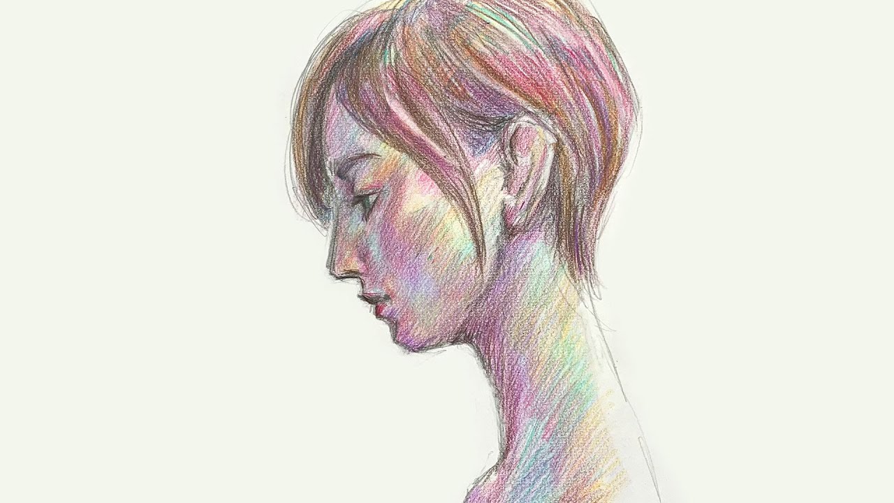 色鉛筆画】イラスト 「女性の横顔」【メイキング】 - YouTube
