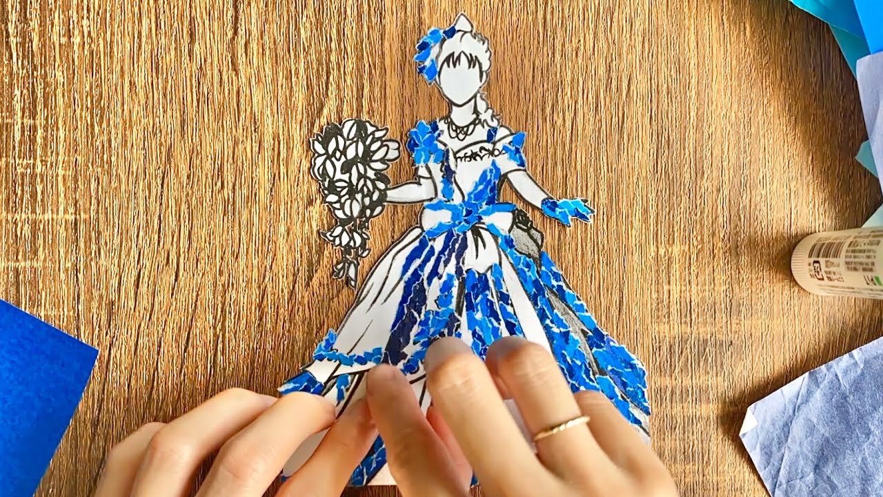 ちぎり絵】青のドレスが出来るまで《タイムラプス》 - YouTube