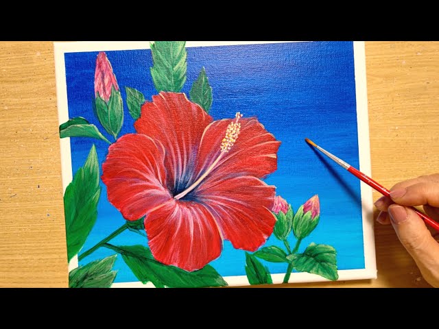 How to draw Hibiscus flower with acrylic paint / Simple acrylic
