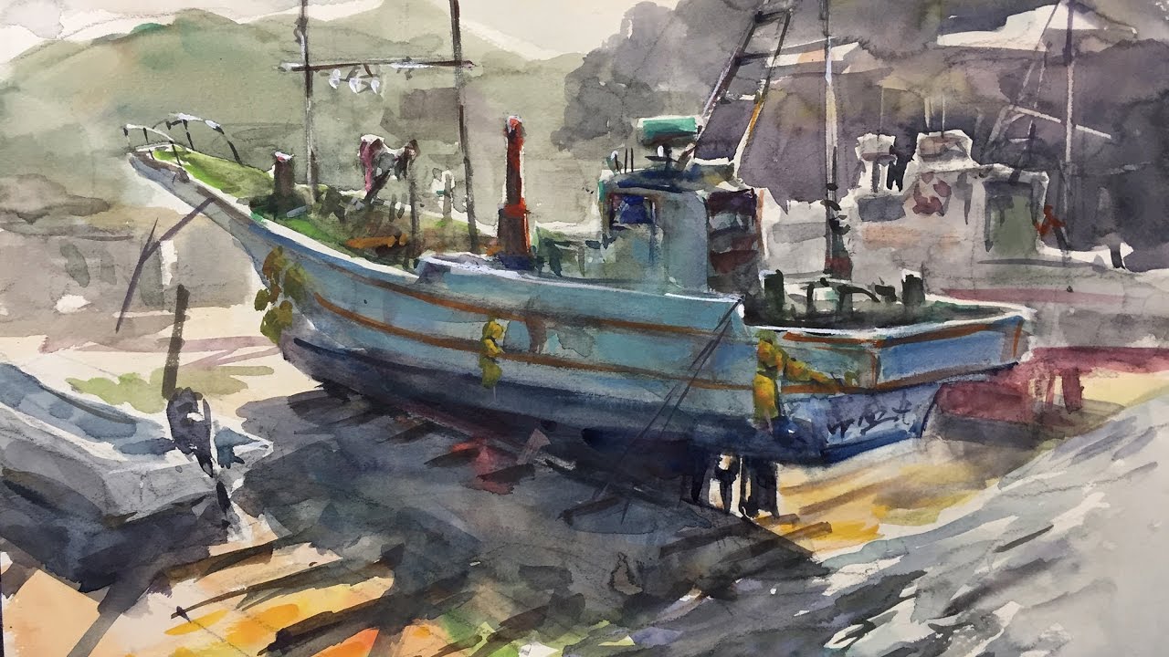 Eng sub] How to paint a Fishing Boat | 5MIN Watercolor Tips Basics
