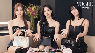 MISAMO's Mina, Sana, and Momo reveal what's in their bags. Check