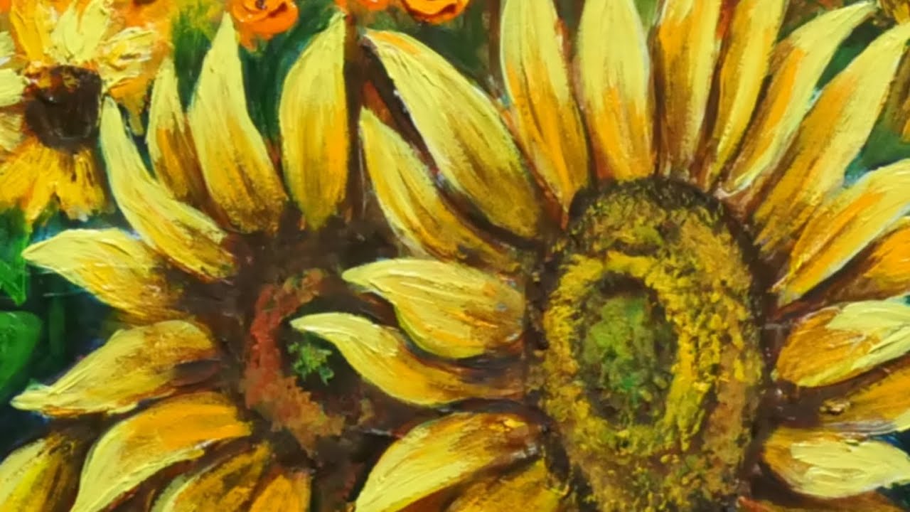 油絵】【夕日と赤富士のひまわり畑】 #油絵 #手書き #アート #絵画 #絵