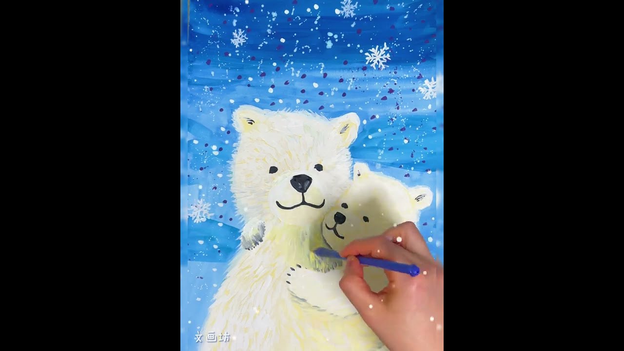 小学生でも水彩で簡単！可愛いしろくまの親子－ふわふわの毛並みを描い