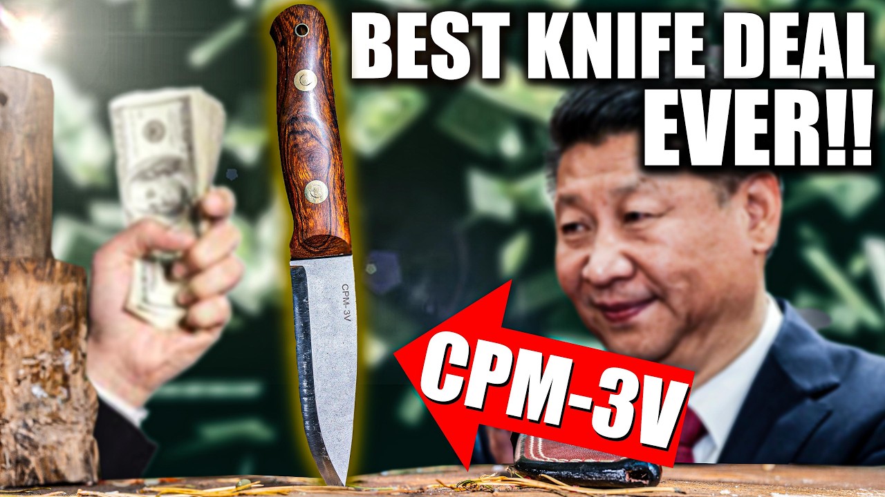 CPM-3V Steel Wood Handle Bushcraft Knife With Leather Sheath FC132