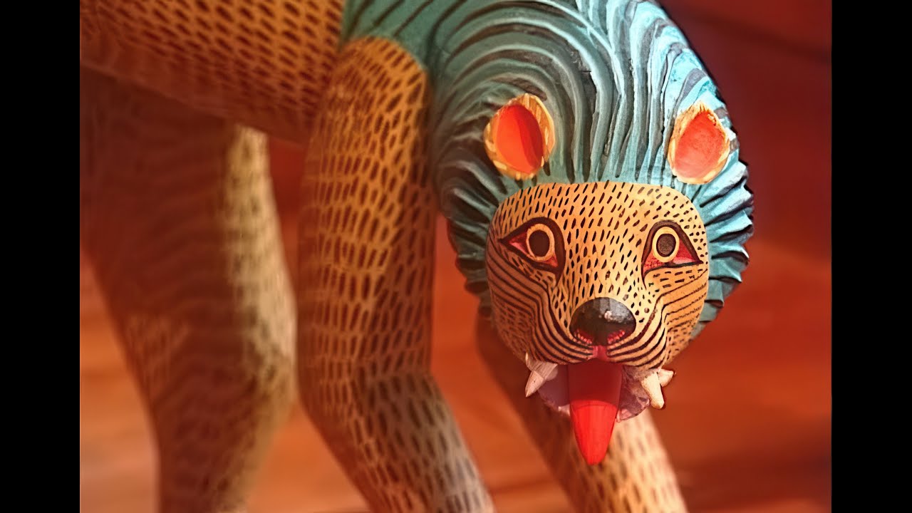 オアハカ ウッドカービング|木彫人形 イヌ ピンク - メキシコ雑貨と