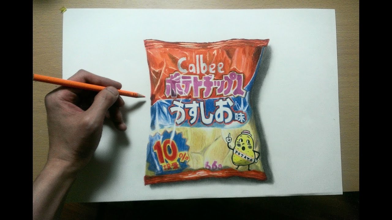 色鉛筆でポテトチップスうすしお味を描いてみた リアルな絵 Realistic
