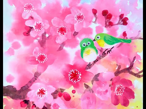 5分でわかる 水彩さくらとメジロ - YouTube