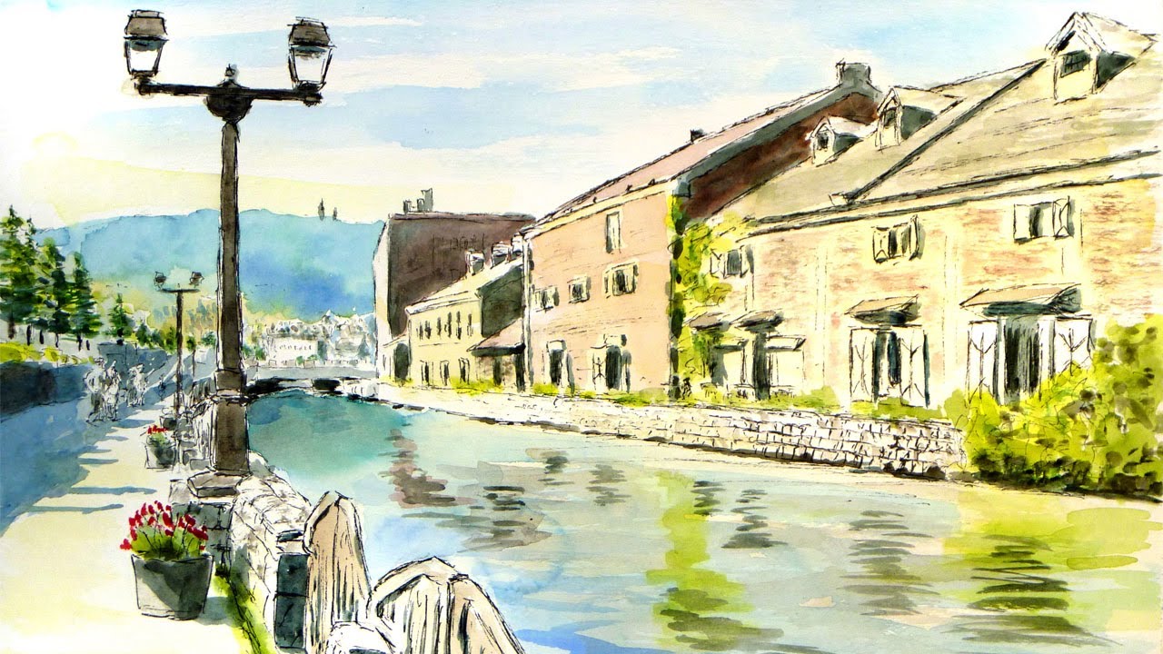 昼下がりの小樽運河 ／ 北海道 【透明水彩風景画】 ／ Otaru Hokkaido