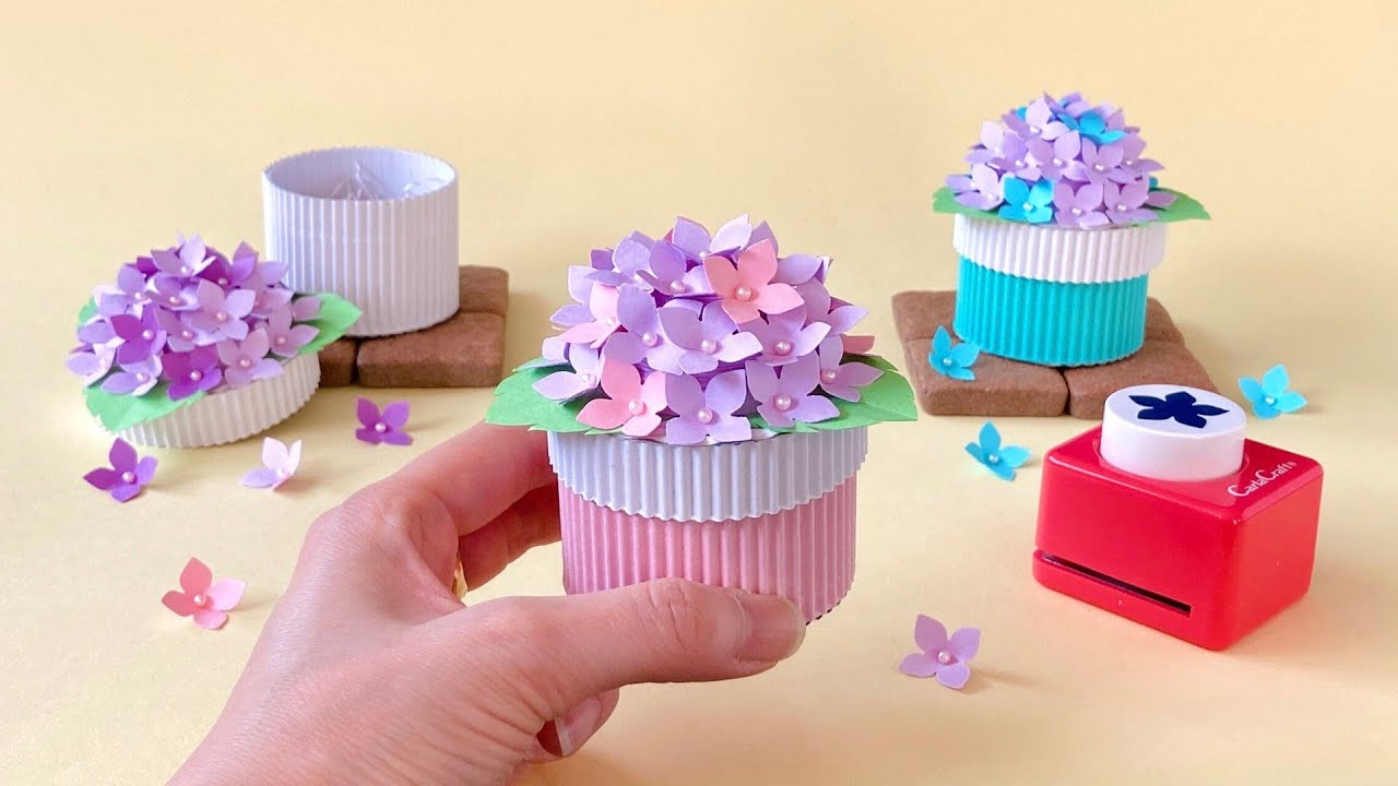 クラフトパンチで作るアジサイのBox / Hydrangea Box - YouTube