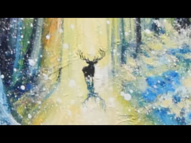 油絵】【雪景色の中で雪に立つ鹿】 #油絵 #手書き #アート #絵画 #絵