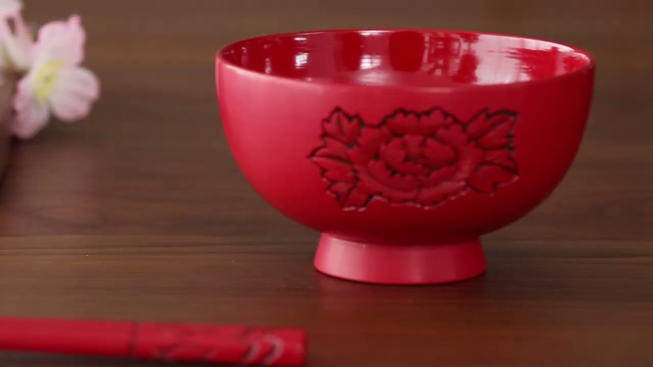 村上木彫堆朱 藤井漆工 お椀 牡丹 伝統工芸品 木製 ボウル | MUKU工房