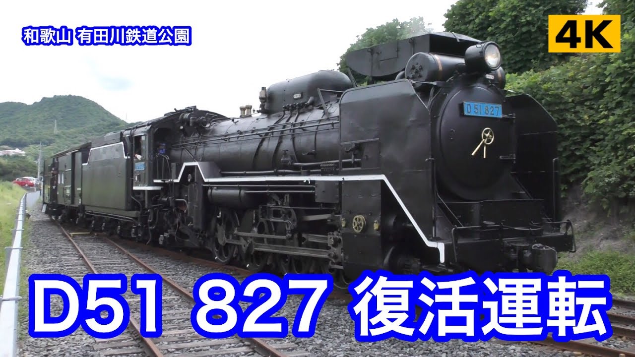 44年ぶり D51 827 復活運転 有田川鉄道公園【4K】 - YouTube