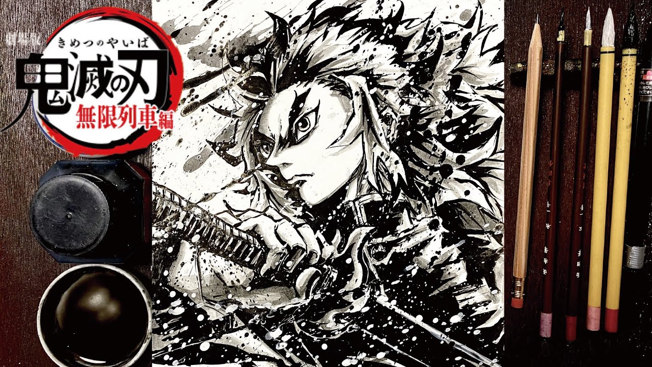 鬼滅の刃 無限列車編】Drawing（半一発描き） 炎柱『煉獄杏寿郎』を筆