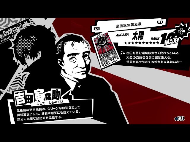 ペルソナ5R】庶民派の政治家『吉田寅之助(太陽)』全コープランク(好