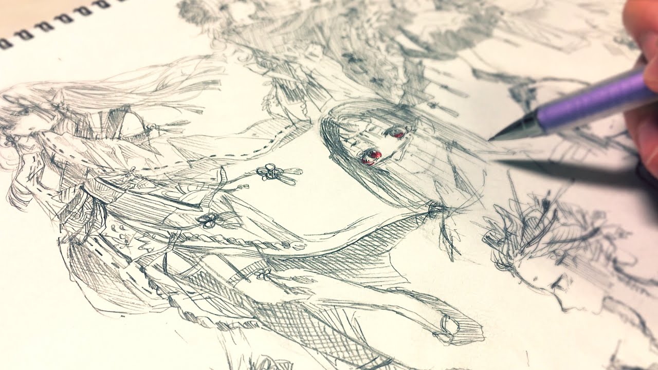 アナログ】自由に〜人外・和風少女描いてみた🍊Draw Japanese style