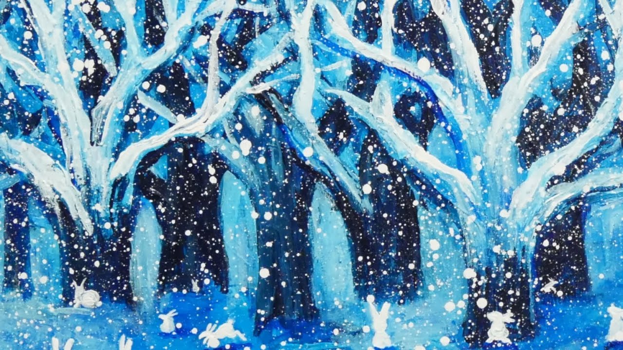 油絵】【冬の林と兎たち 】 #油絵 #手書き #アート #絵画 #絵 #油彩画