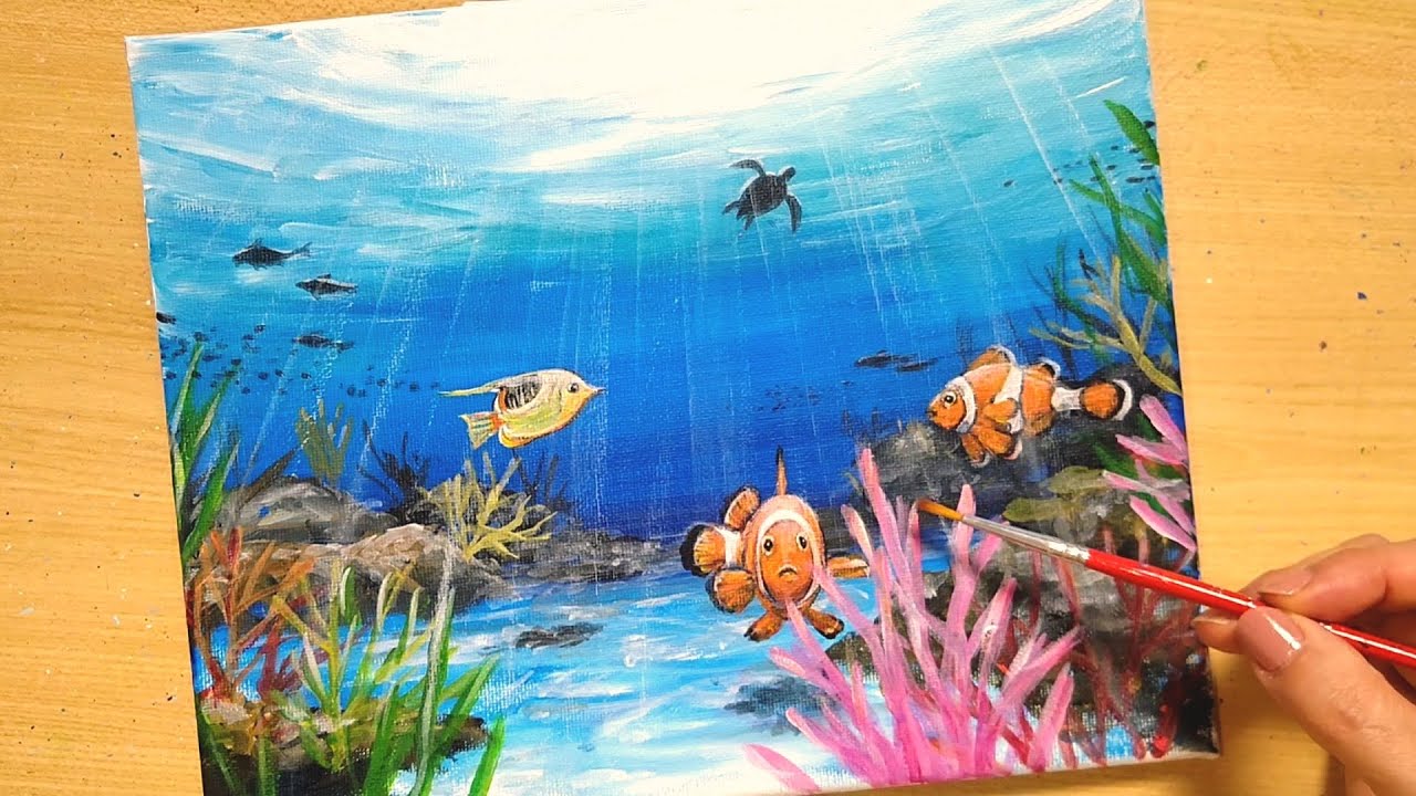 How to draw [scenery in the sea] with acrylic paint / Coral reef