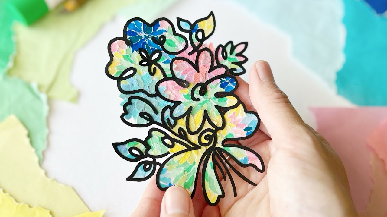 ちぎり絵×切り絵】折紙ちぎって花束💐を描きました #art #papercraft