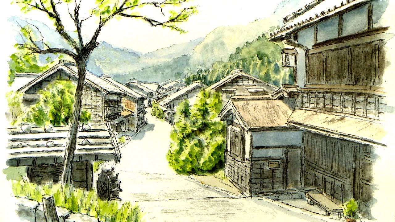 坂とカーブと山々と・・・この構図は難しいw ／ 長野県・中山道 妻籠