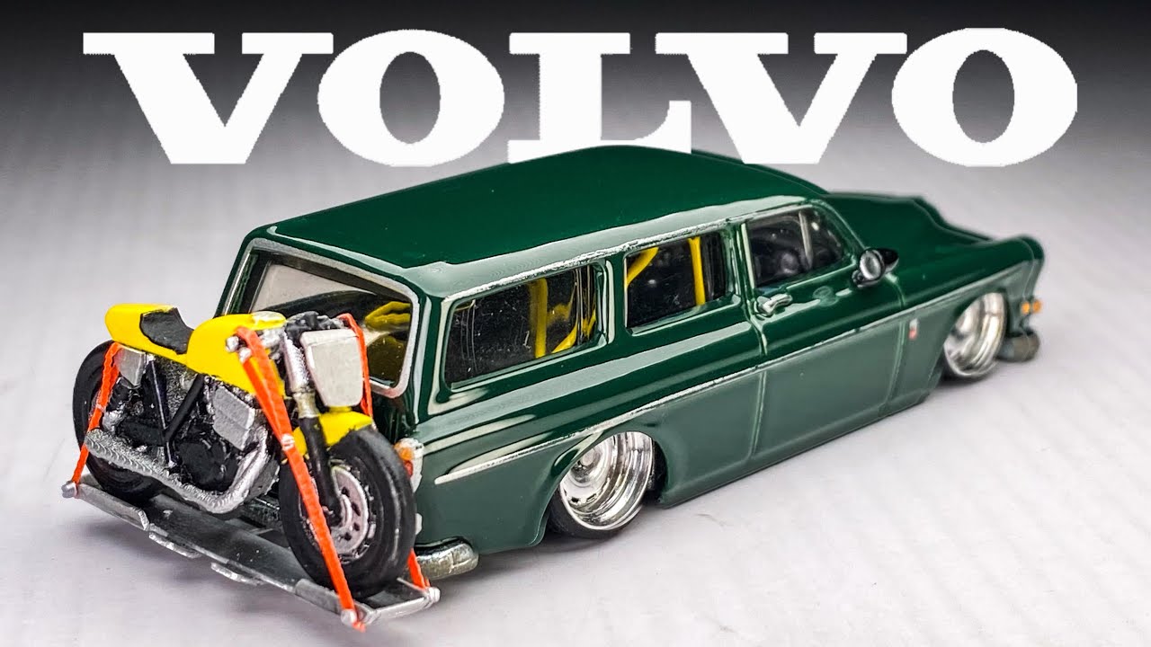Volvo P220 Amazon Estate simple Hotwheels Custom with motorcycle