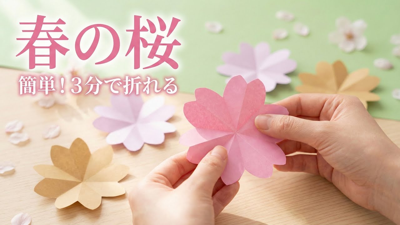 折り紙】桜の花びらの折り方🌸簡単3分で春の壁面飾りを作る！【卒業
