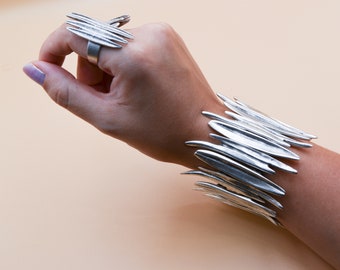 スターリングシルバー フローラル カフブレスレット - ヴィンテージ