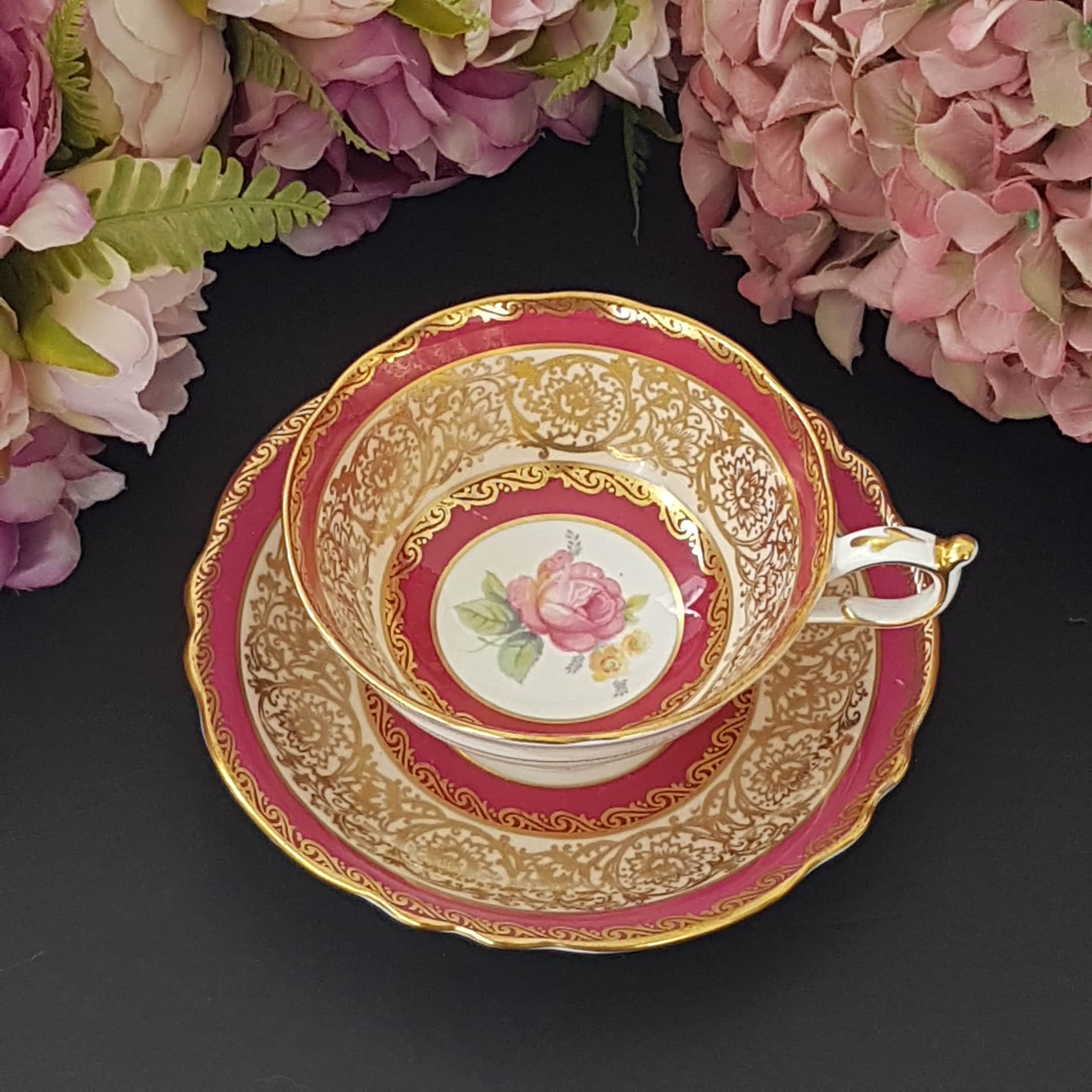 Paragon Pink Rose Tea Cup and Saucer: English Bone China, Gold