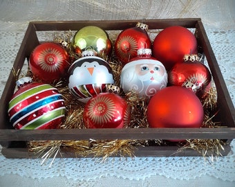 ヴィンテージのミニガラス製クリスマスオーナメント：様々な色と形