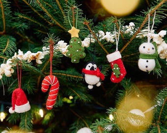 ヴィンテージのミニガラス製クリスマスオーナメント：様々な色と形