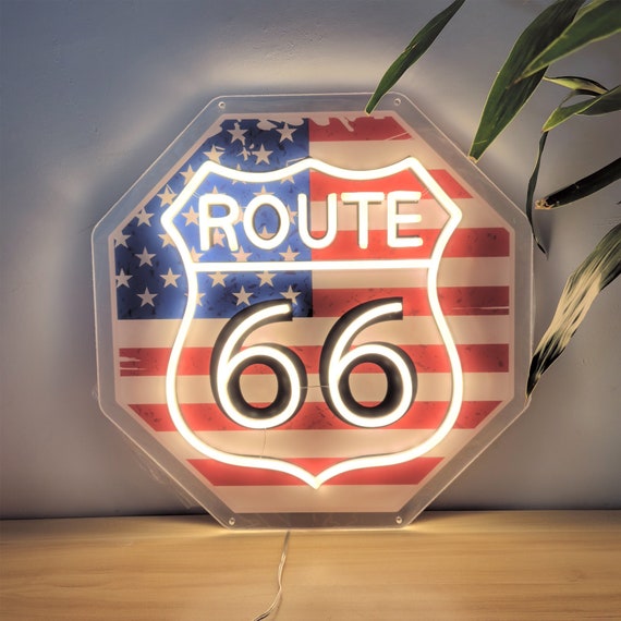 Custom Route 66 Neon Sign: UV LED Light, Garage Decor - Etsy