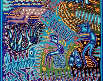 Yarn Painting by Josè Benitez Sanchez, Huichol Art, Tamatsi Maxa