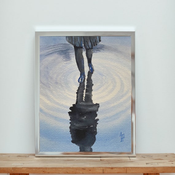 オリジナル水彩画 - 雨の水たまりの中の少女のシーン - Etsy 日本