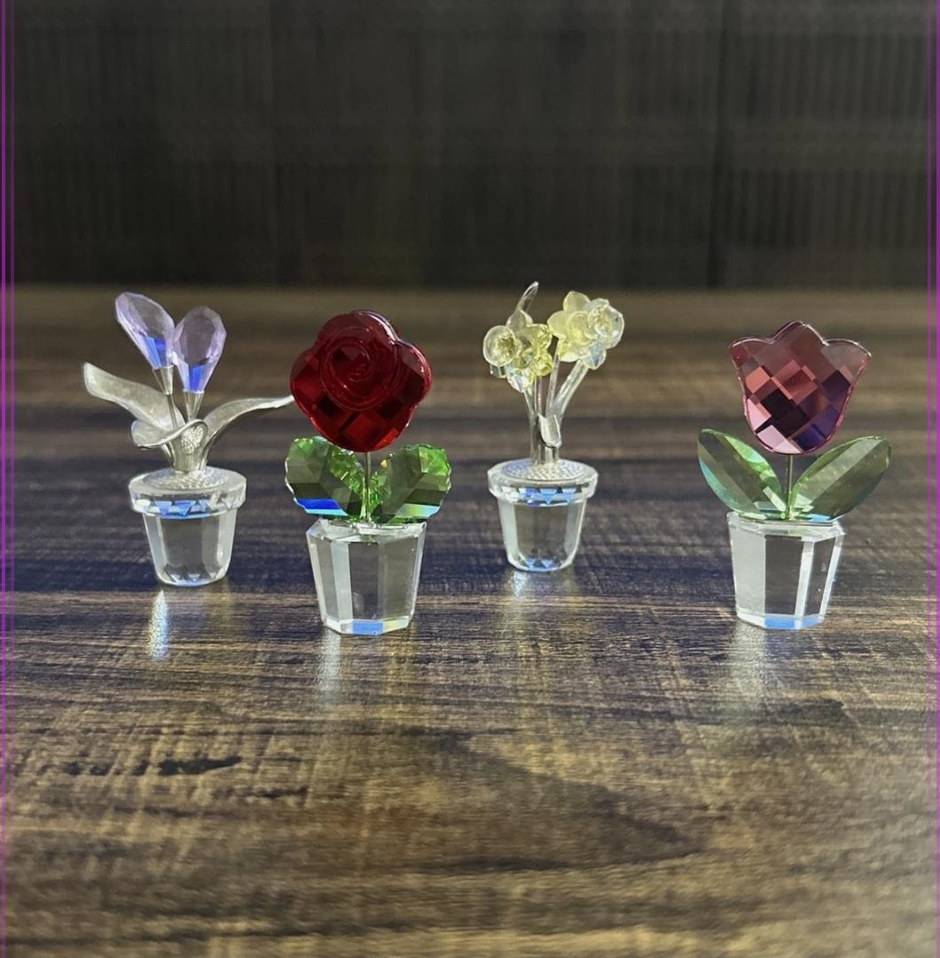スワロフスキーフラワーポット 4つとクリスタル台 スワロフスキー