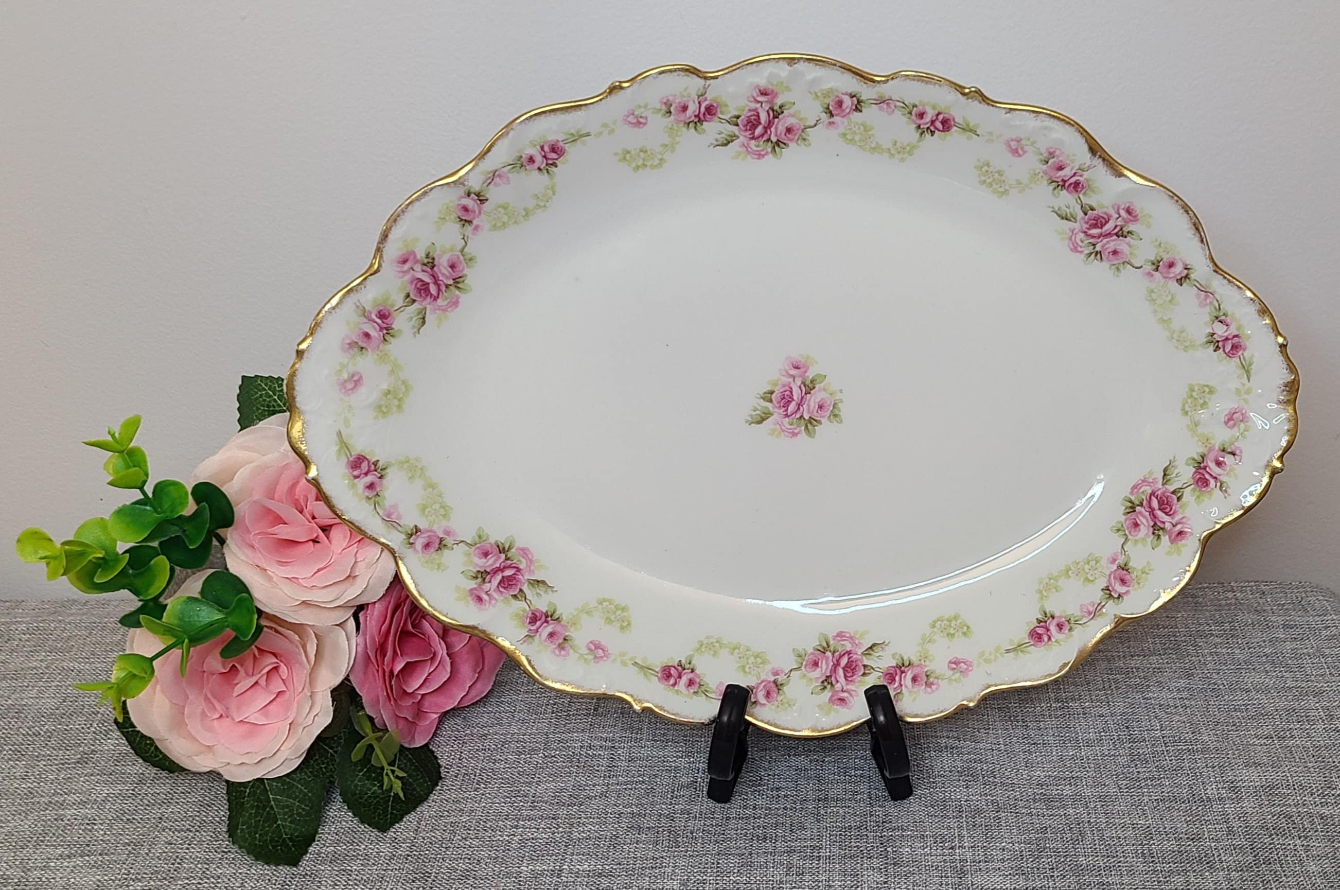 Vintage Limoges Elite Works Serving Platter, Bridal Rose, Made in