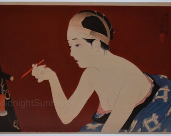 伊藤深水作「吹雪」日本美術版画、木版画、ジクレー、版画、美術