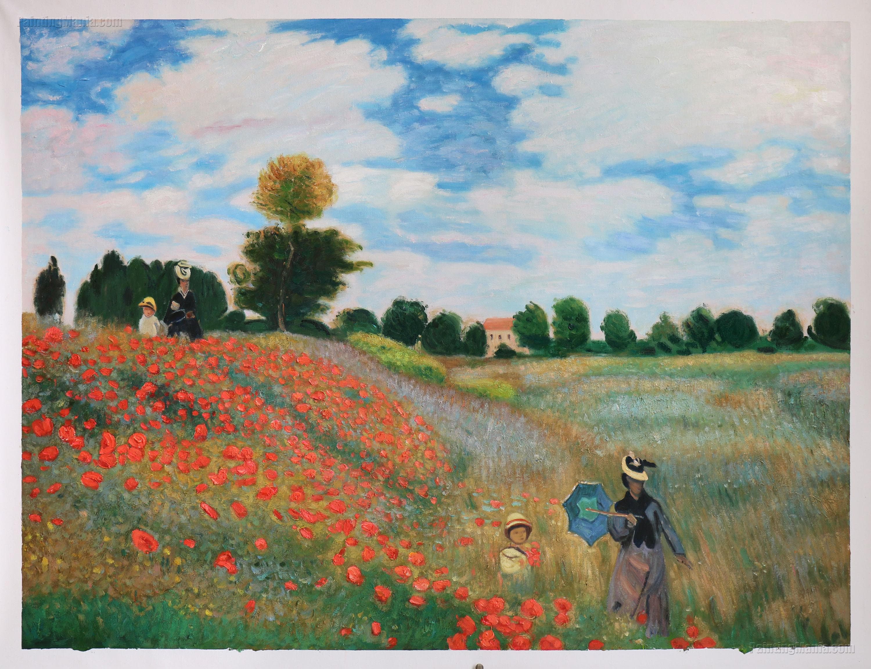 ポピー畑、アルジャントゥイユ - クロード・モネの手描き油絵複製