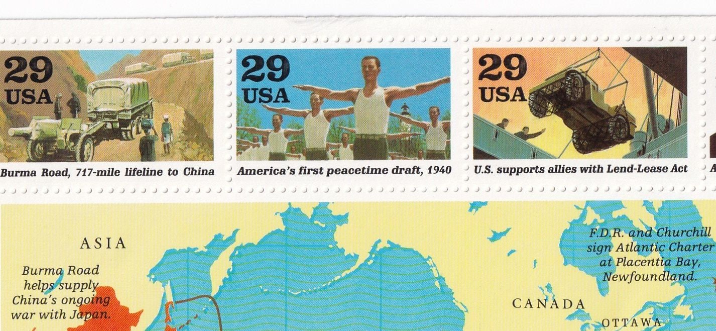 第二次世界大戦、1941年: 世界は戦争状態に - USPS記念郵便切手 - 地図