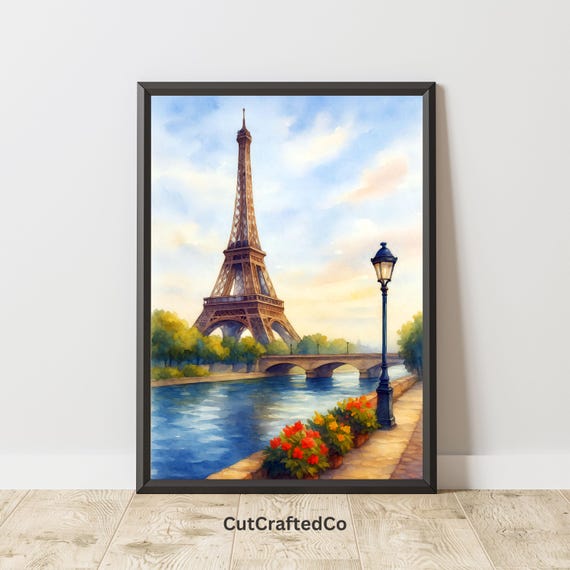 エッフェル塔の水彩画｜パリ・セーヌ川のアート（デジタルダウンロード