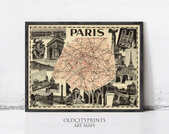 パリのヴィンテージ地図 1742年 パリの古地図 フランス 修復装飾