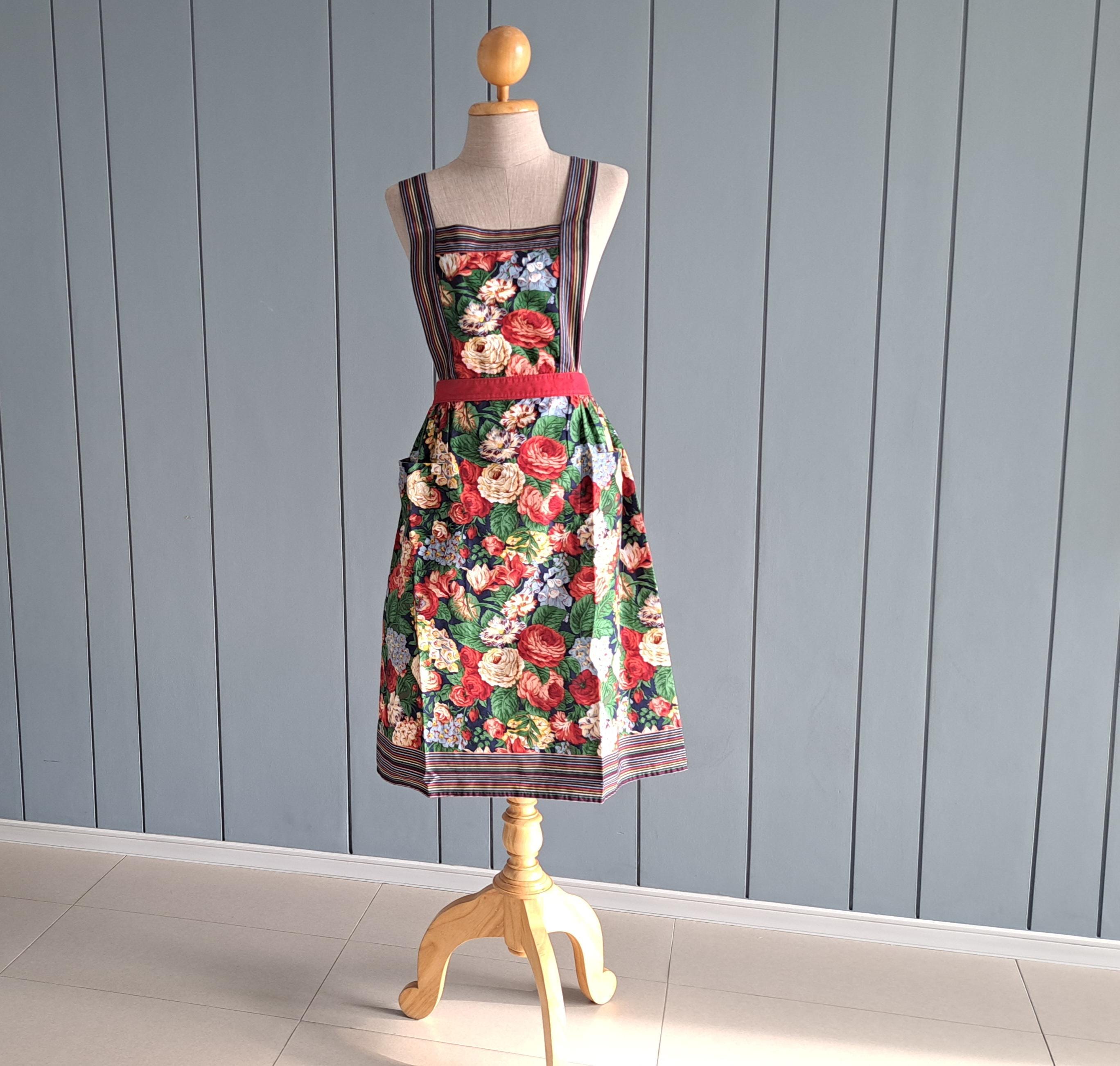 ヴィンテージKENZOエプロン - 花柄コットンエプロン - ポケット2つ