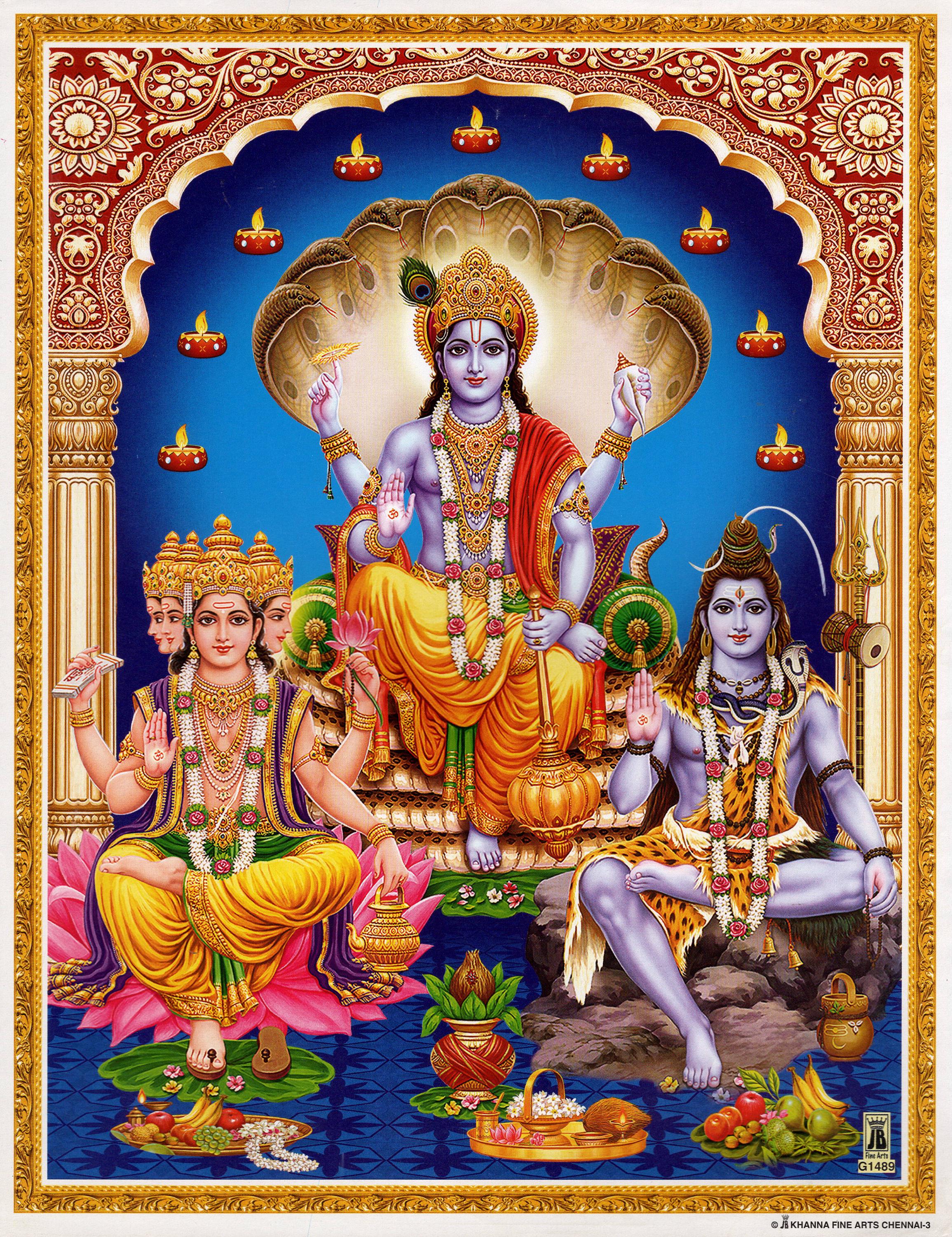 ヴィシュヌ、トリムルティ…アンティークスタイルのインドヒンドゥー教