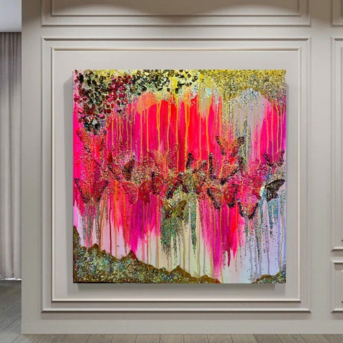 ターコイズとゴールドの抽象的な海景画：「ブルーの深み」 - Etsy 日本