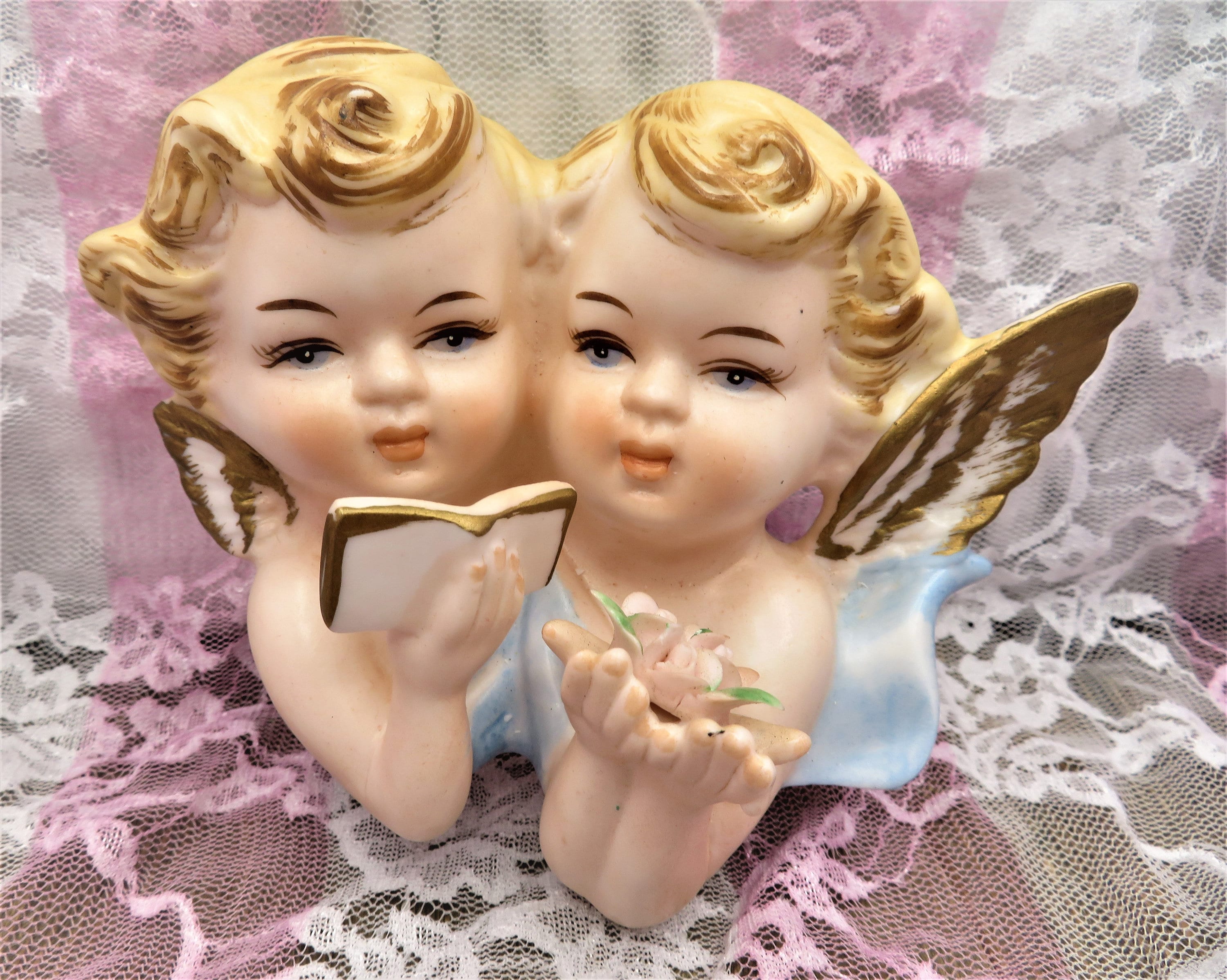 Tilso Double Angel Face Twin Cherubs Japan Hand Painted Porcelain