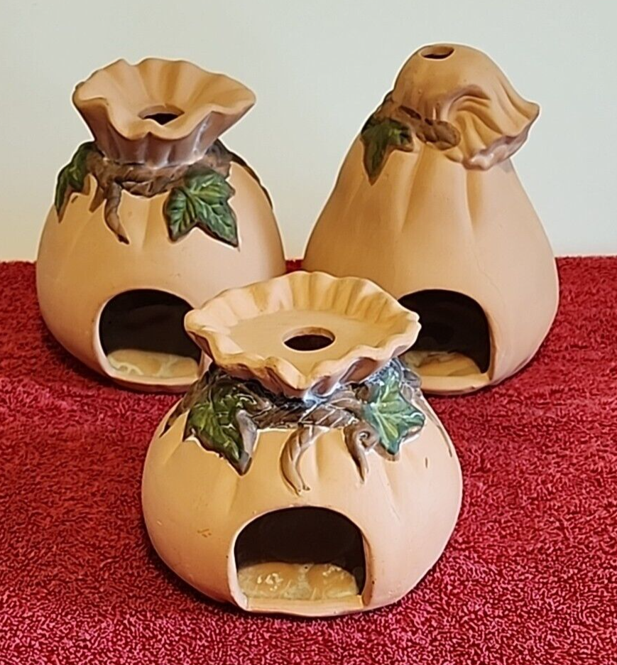 Set of 3 Jack-O-Lanterns Vintage Terracotta Halloween Pumpkin