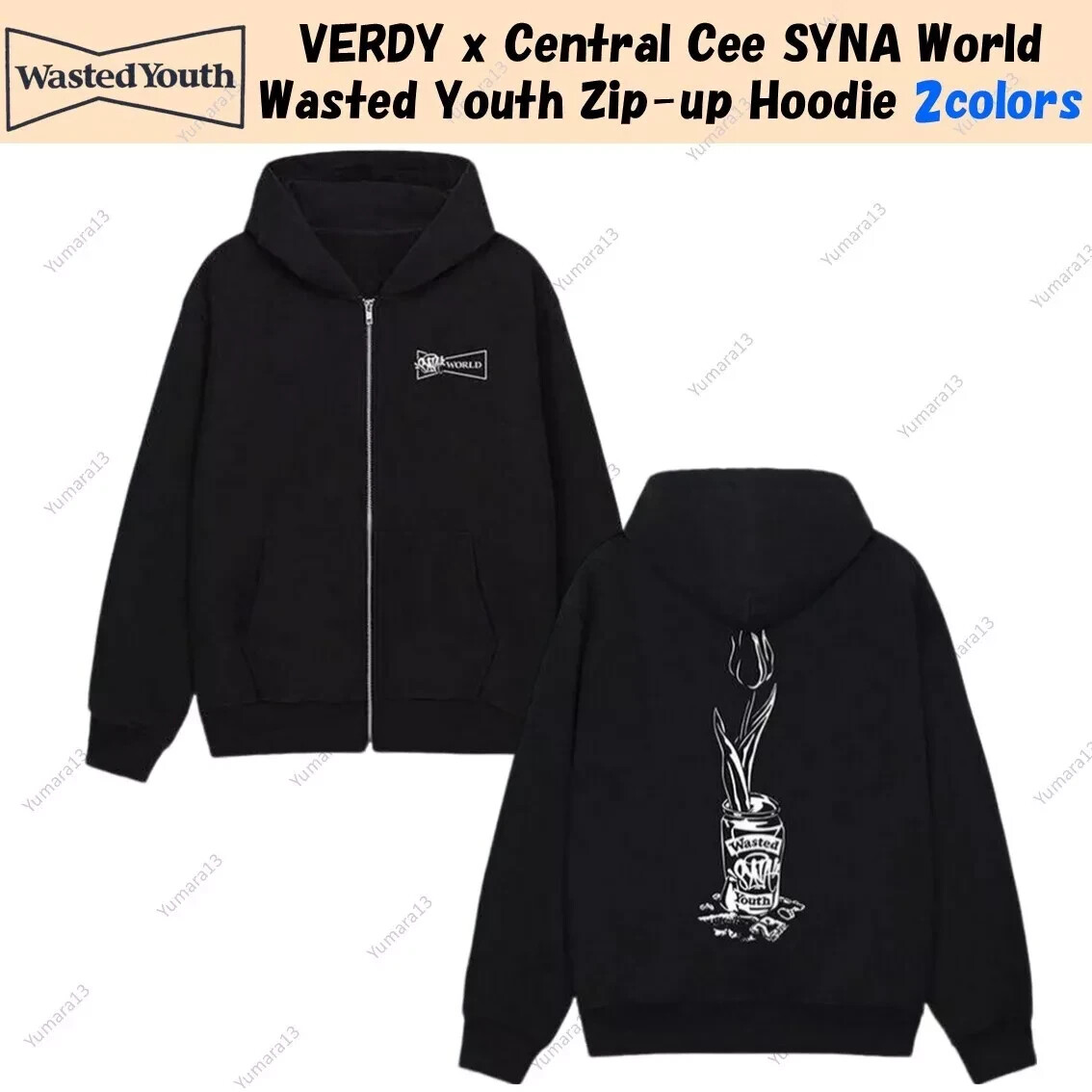 VERDY x Central Cee SYNA World Wasted Youth Zip-up Hoodie 2colors